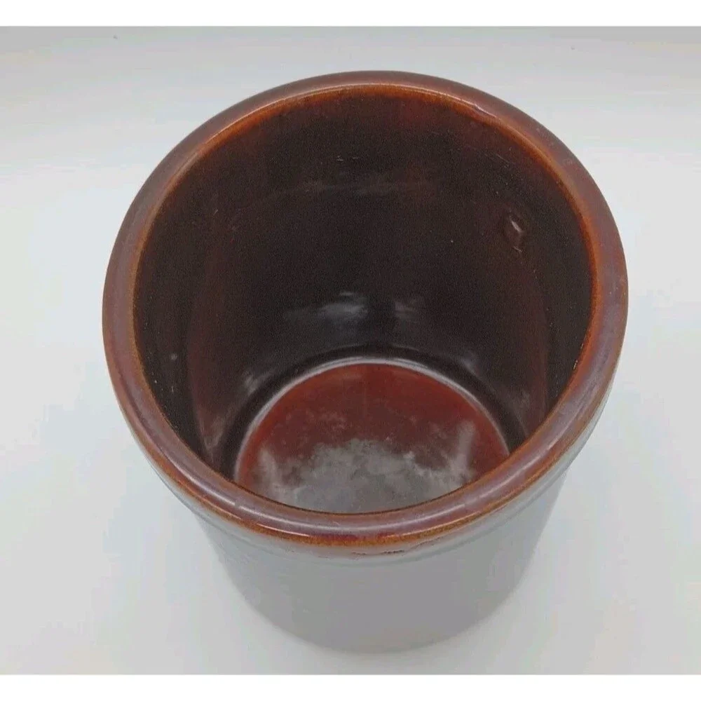 Vintage Dark Brown Glazed Pottery Crock without Lid 1970s
